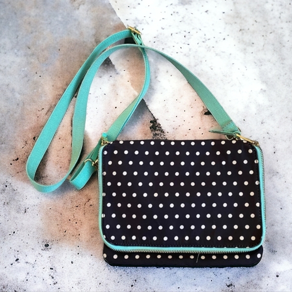 Fossil Handbags - FOSSIL Black White Polka Dot Crossbody Bag Mint Green Strap